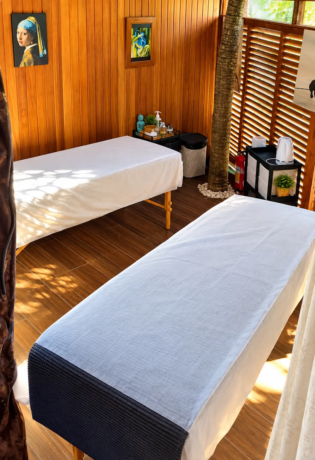 Treatment room with two massage beds