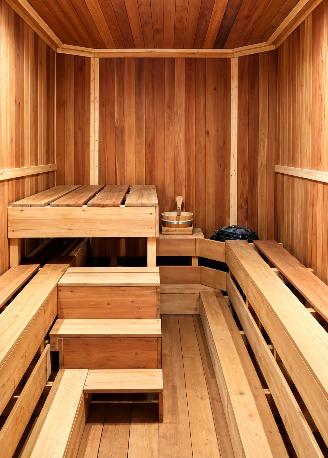 Warm wooden private sauna