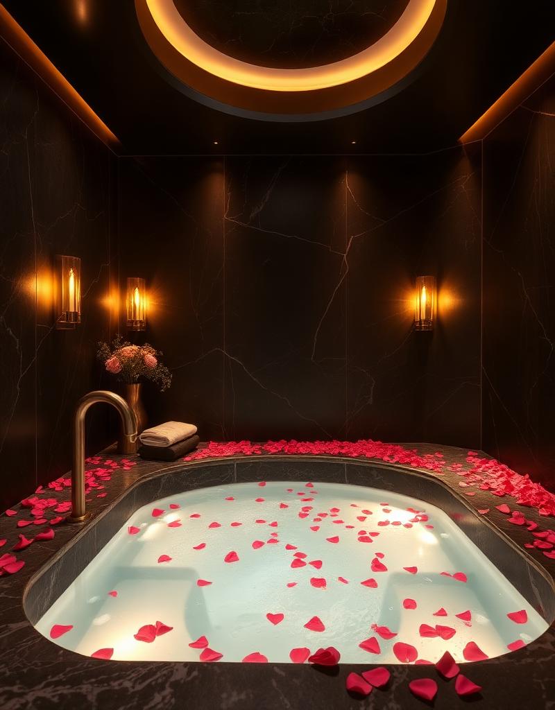 Luxury jacuzzi with rose petals