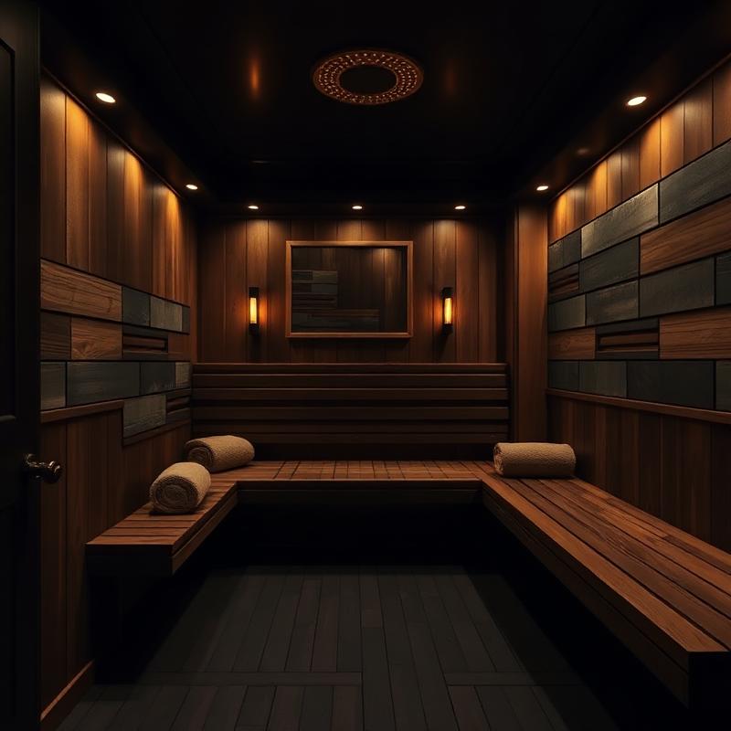 Dark wood sauna interior