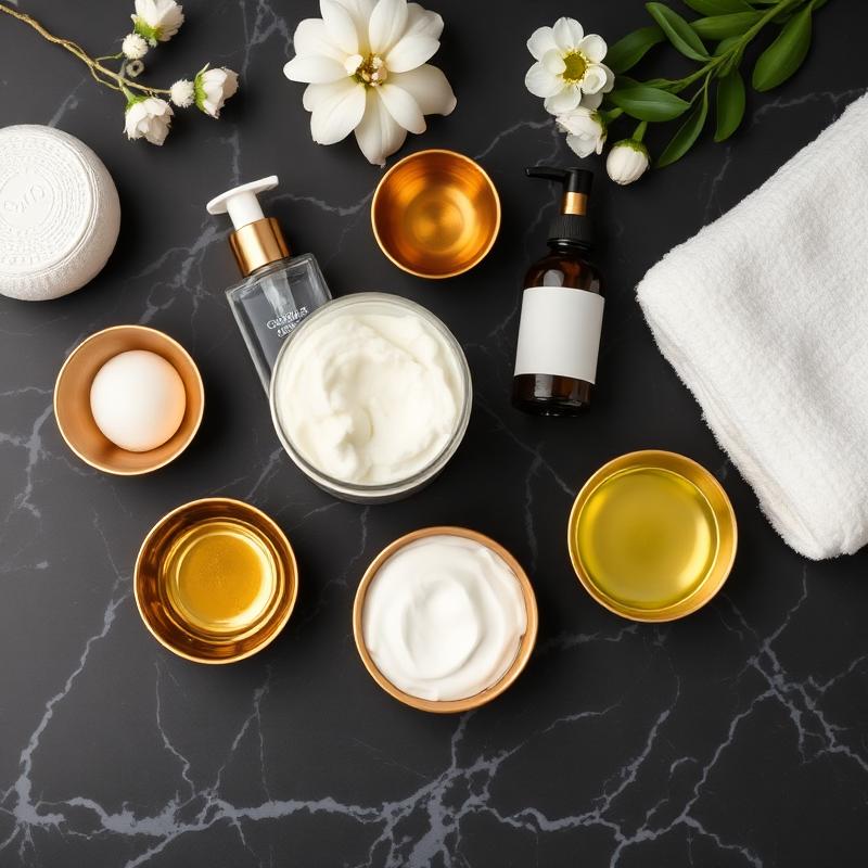 Spa products on dark marble